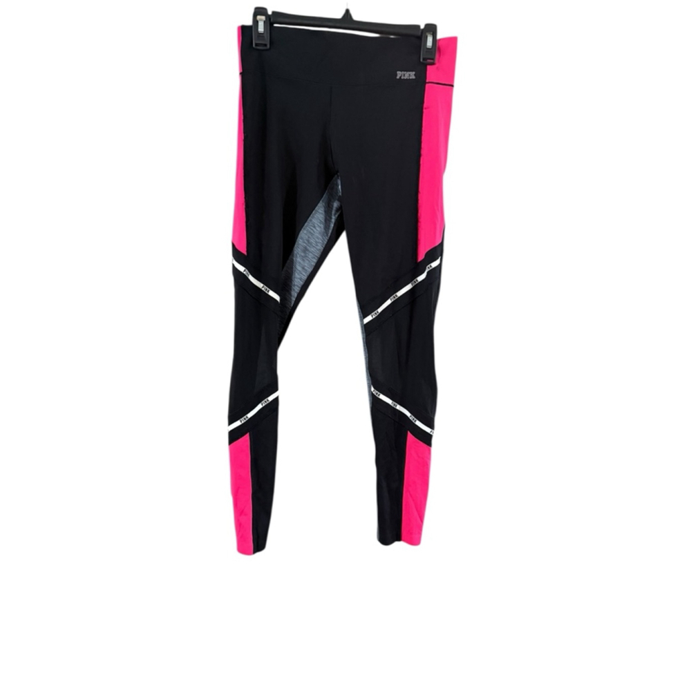 Women's PINK Black and Pink Color Block Leggings M - Picture 8 of 9